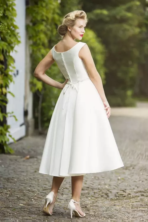 Bardot Short wedding dress with a retro swing skirt Brighton Belle